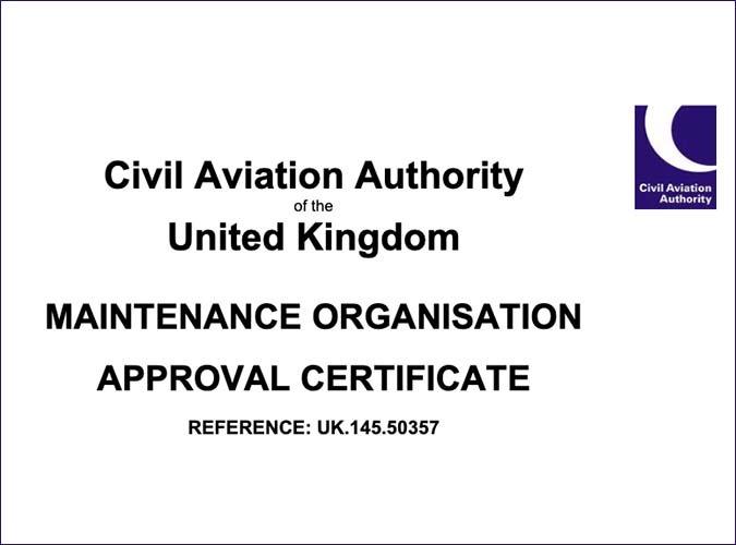 Civil Aviation Authority of the United Kingdom, Maintenance organisation approval certificate, Reference UK.145.50357